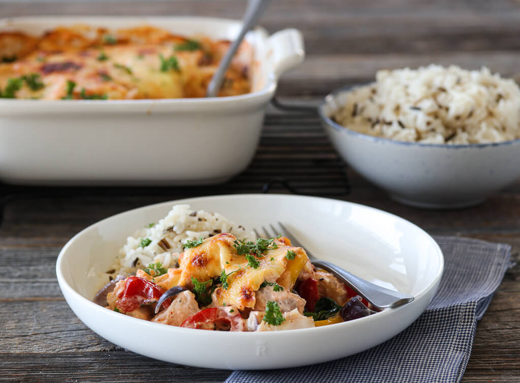 Cod
with Bell Peppers and Chili Sauce